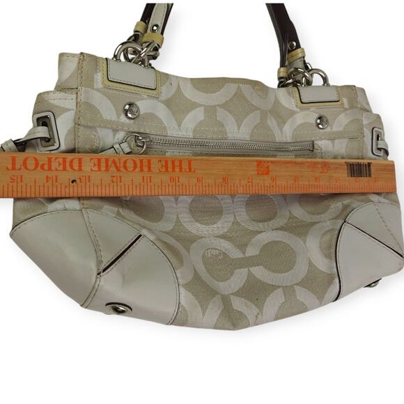 Coach Cream Genuine Leather CC Signature Canvas Shoulder Bag Tote Bag Pusre - Picture 10 of 13